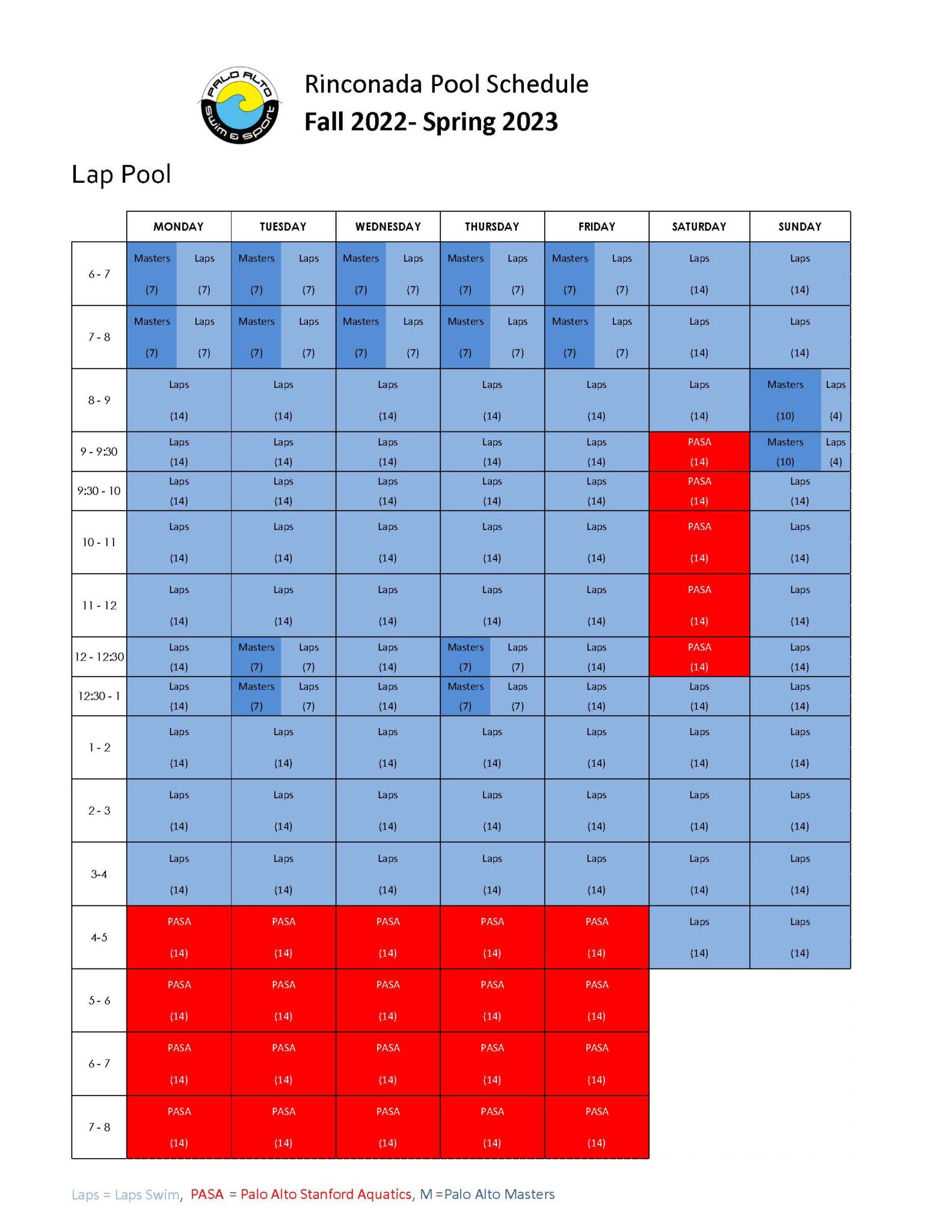 Pool Schedule - Palo Alto Swim