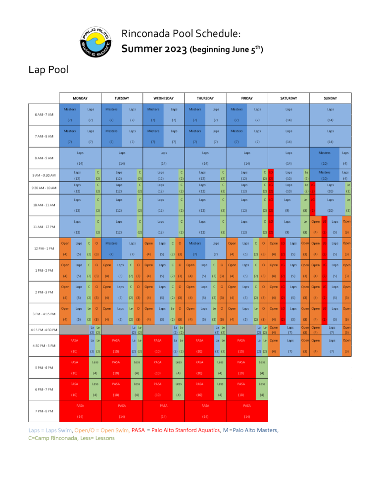 Pool Schedule Palo Alto Swim